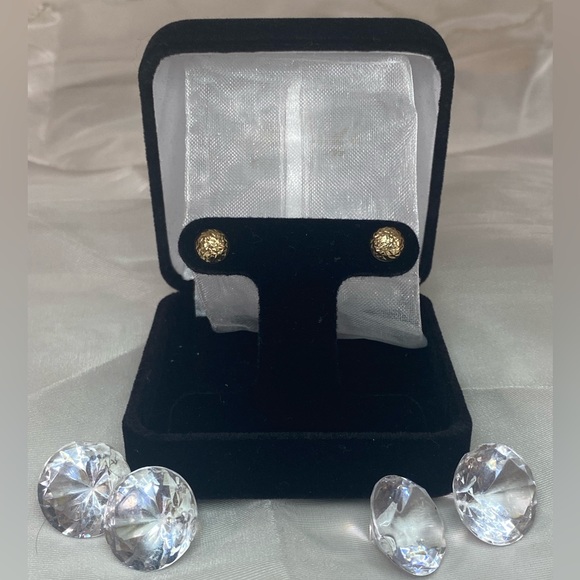 14K YELLOW GOLD etched dome studs dormelonas REAL GOLD - Picture 5 of 11